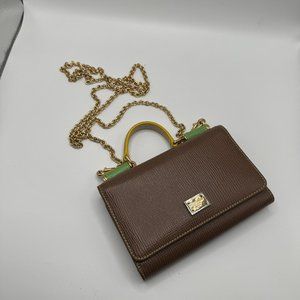 Dolce & Gabbana Brown leather micro bag with chain strap